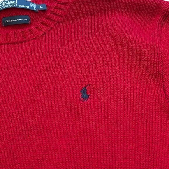 Vintage Polo Ralph Lauren Red Crew Neck Sweater 100% Pima Cotton Large Men's - Picture 4 of 7